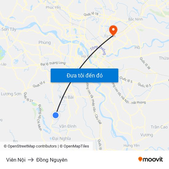 Viên Nội to Đồng Nguyên map