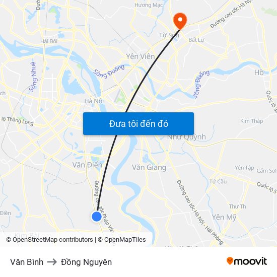 Văn Bình to Đồng Nguyên map