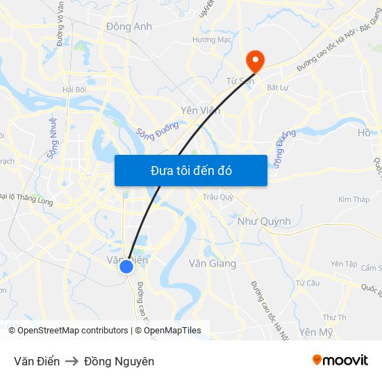 Văn Điển to Đồng Nguyên map