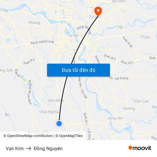 Vạn Kim to Đồng Nguyên map