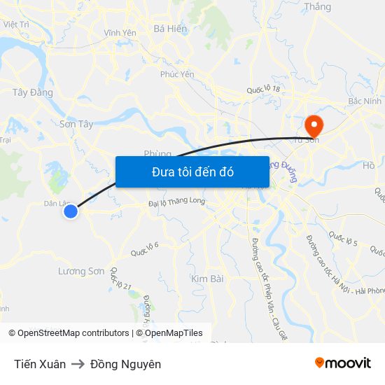 Tiến Xuân to Đồng Nguyên map