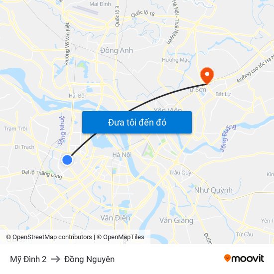 Mỹ Đình 2 to Đồng Nguyên map