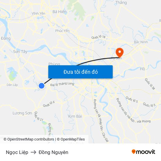 Ngọc Liệp to Đồng Nguyên map