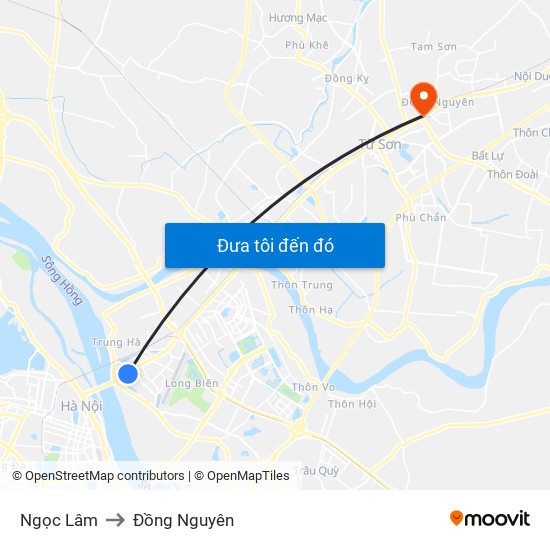 Ngọc Lâm to Đồng Nguyên map