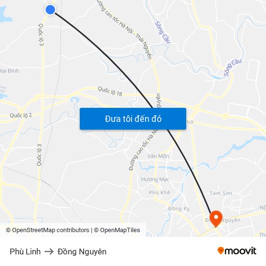 Phù Linh to Đồng Nguyên map