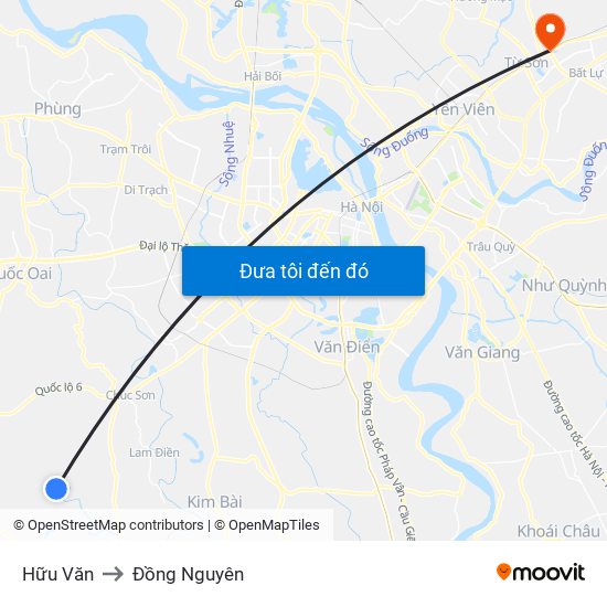 Hữu Văn to Đồng Nguyên map