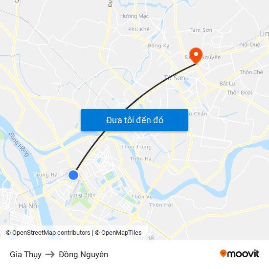 Gia Thụy to Đồng Nguyên map