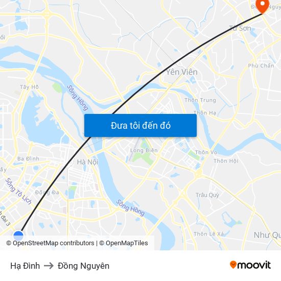 Hạ Đình to Đồng Nguyên map