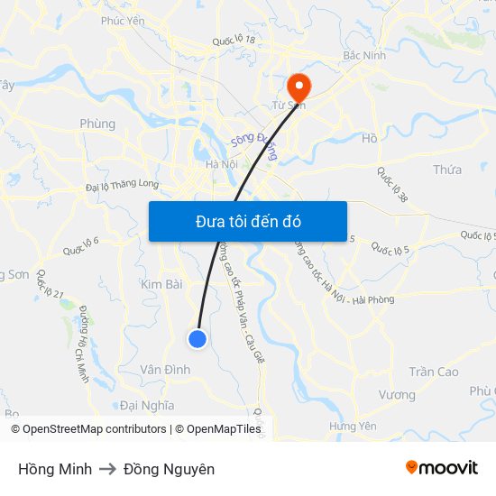 Hồng Minh to Đồng Nguyên map