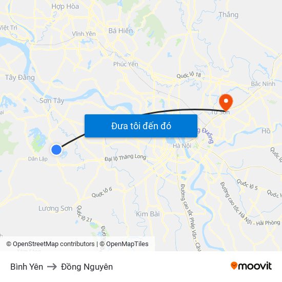 Bình Yên to Đồng Nguyên map