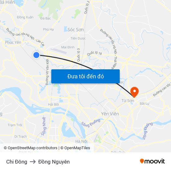 Chi Đông to Đồng Nguyên map