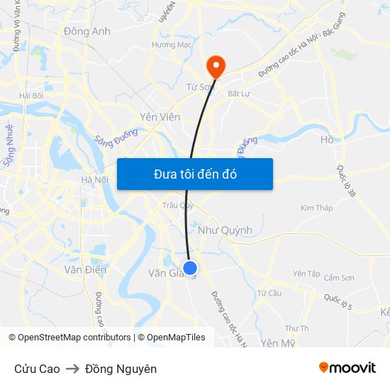 Cửu Cao to Đồng Nguyên map