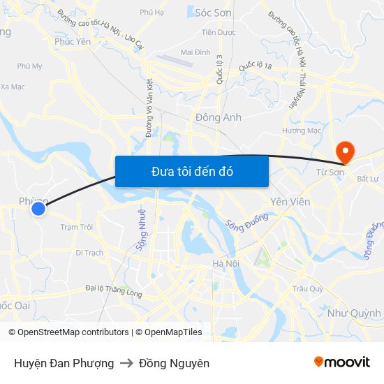 Huyện Đan Phượng to Đồng Nguyên map