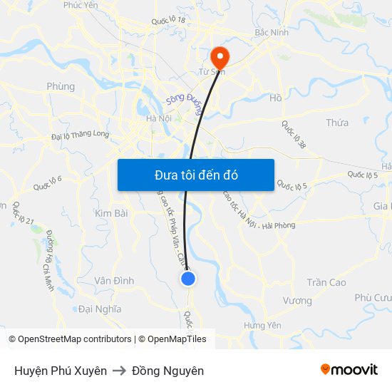 Huyện Phú Xuyên to Đồng Nguyên map