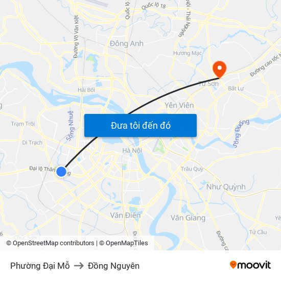 Phường Đại Mỗ to Đồng Nguyên map