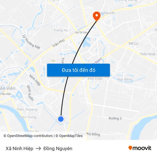 Xã Ninh Hiệp to Đồng Nguyên map