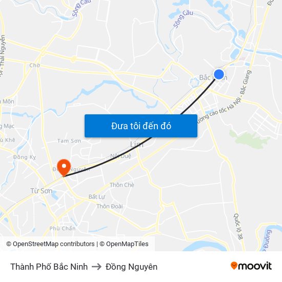 Thành Phố Bắc Ninh to Đồng Nguyên map