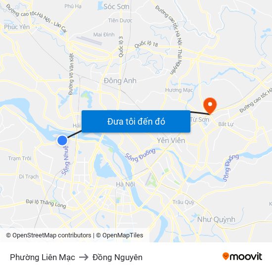 Phường Liên Mạc to Đồng Nguyên map