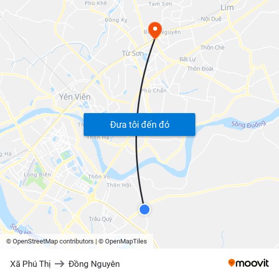 Xã Phú Thị to Đồng Nguyên map