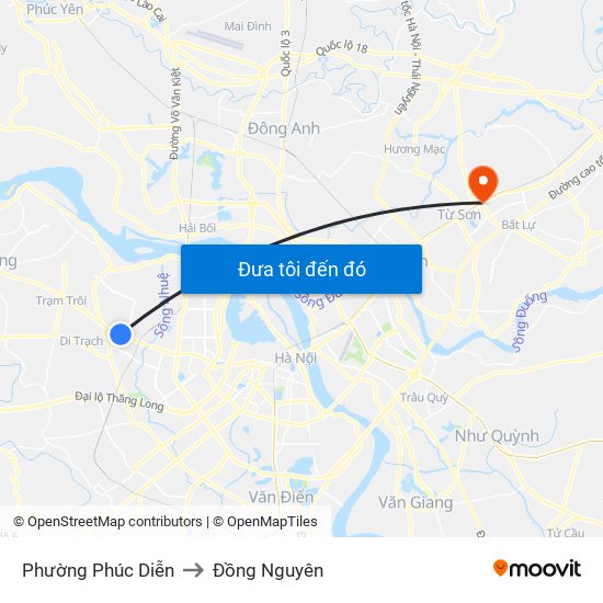 Phường Phúc Diễn to Đồng Nguyên map