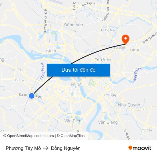 Phường Tây Mỗ to Đồng Nguyên map