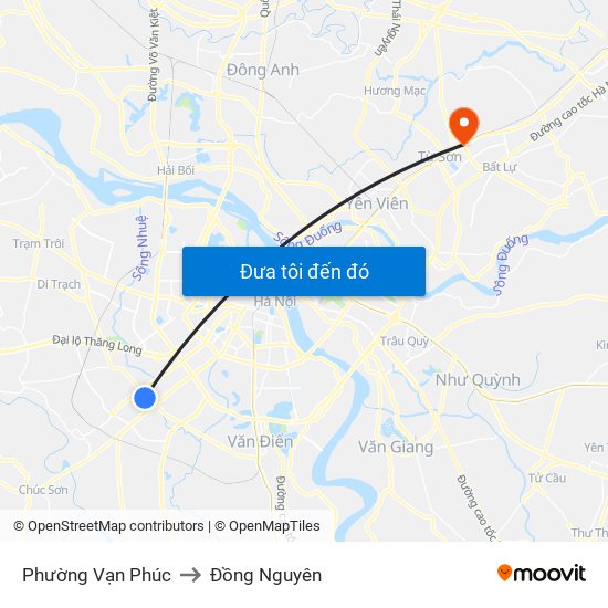 Phường Vạn Phúc to Đồng Nguyên map