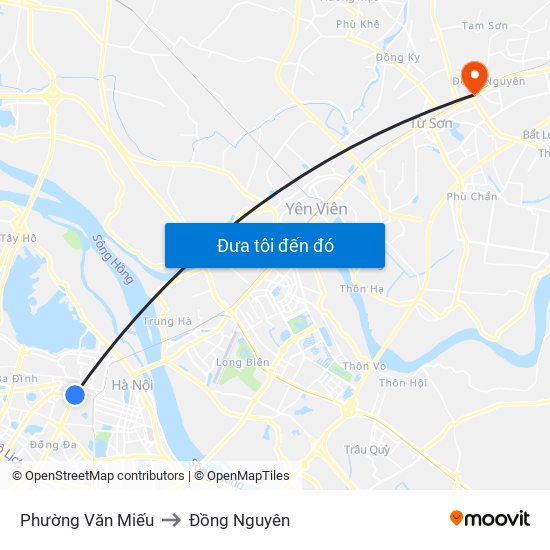 Phường Văn Miếu to Đồng Nguyên map
