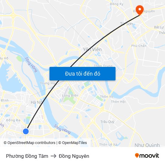 Phường Đồng Tâm to Đồng Nguyên map