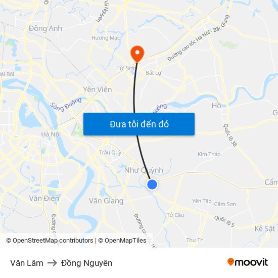 Văn Lâm to Đồng Nguyên map