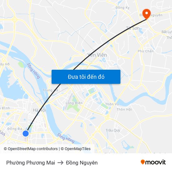Phường Phương Mai to Đồng Nguyên map