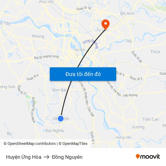 Huyện Ứng Hòa to Đồng Nguyên map