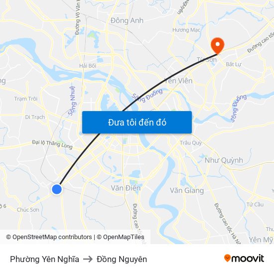 Phường Yên Nghĩa to Đồng Nguyên map