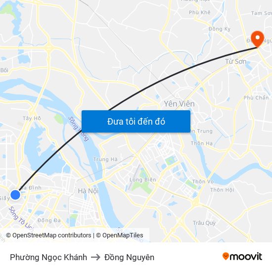 Phường Ngọc Khánh to Đồng Nguyên map