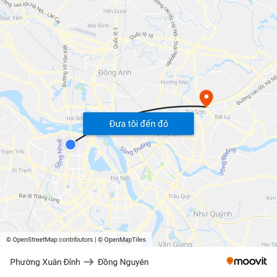 Phường Xuân Đỉnh to Đồng Nguyên map