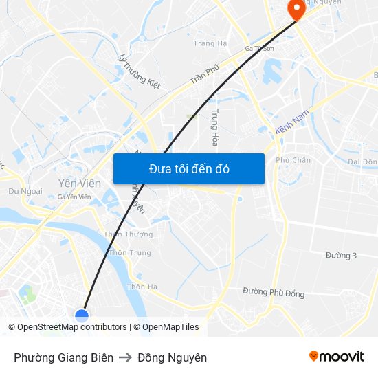 Phường Giang Biên to Đồng Nguyên map