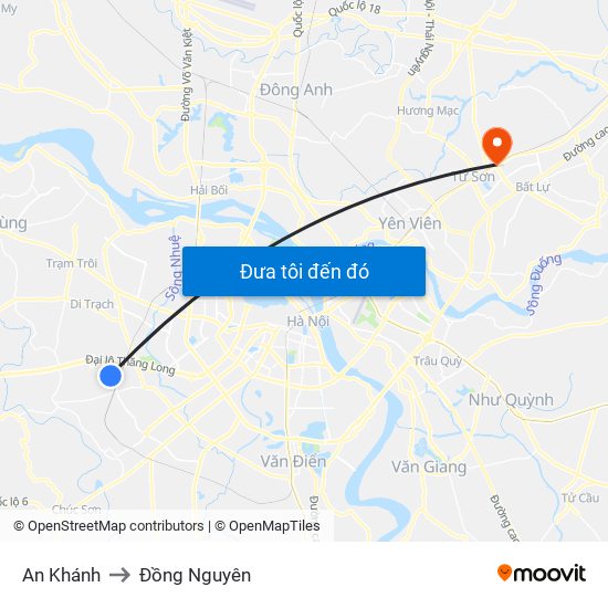 An Khánh to Đồng Nguyên map