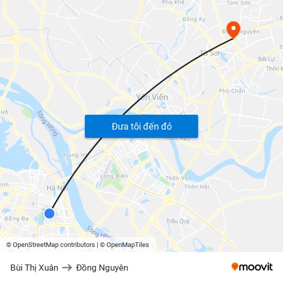 Bùi Thị Xuân to Đồng Nguyên map