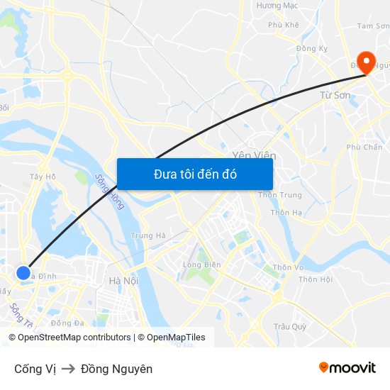Cống Vị to Đồng Nguyên map