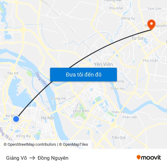 Giảng Võ to Đồng Nguyên map