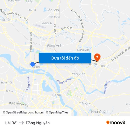 Hải Bối to Đồng Nguyên map