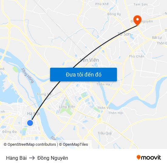 Hàng Bài to Đồng Nguyên map