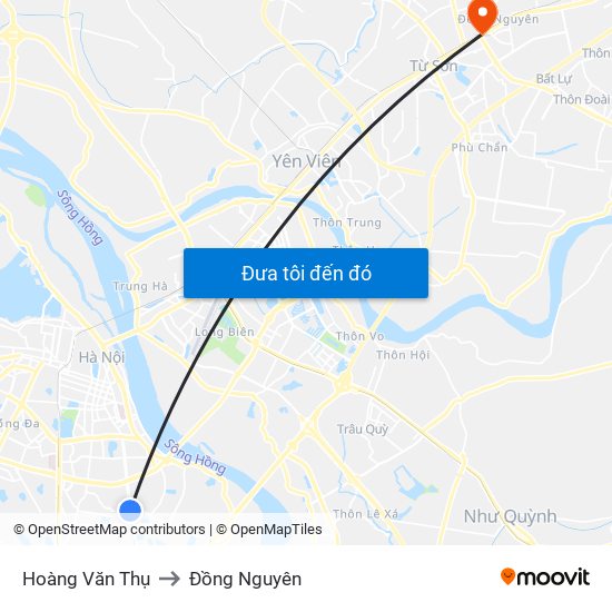Hoàng Văn Thụ to Đồng Nguyên map