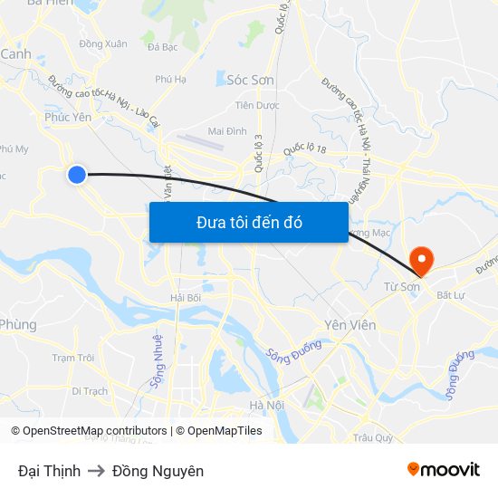 Đại Thịnh to Đồng Nguyên map