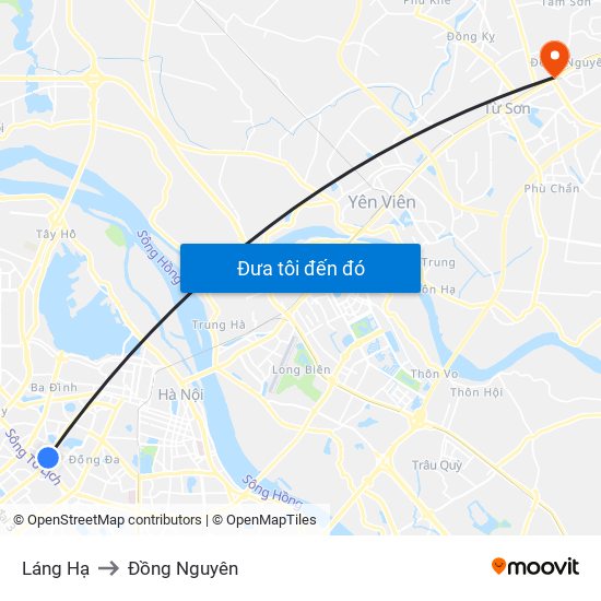 Láng Hạ to Đồng Nguyên map