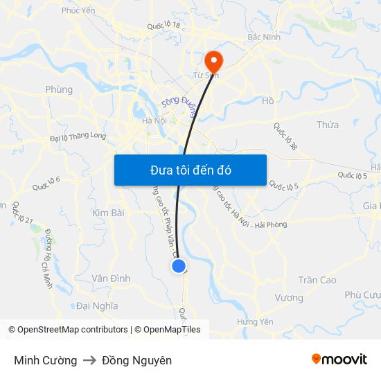 Minh Cường to Đồng Nguyên map