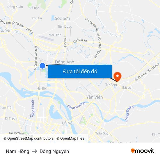 Nam Hồng to Đồng Nguyên map