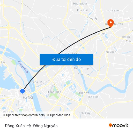 Đồng Xuân to Đồng Nguyên map