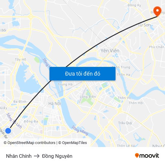 Nhân Chính to Đồng Nguyên map