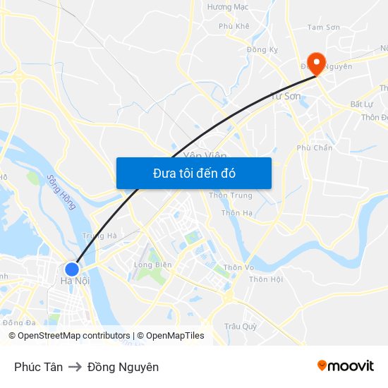 Phúc Tân to Đồng Nguyên map