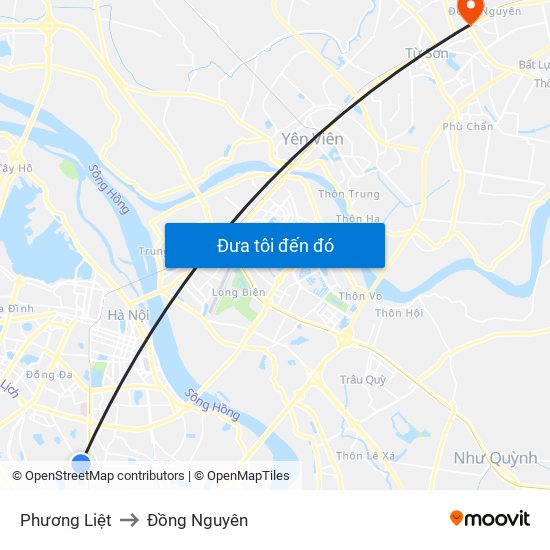 Phương Liệt to Đồng Nguyên map